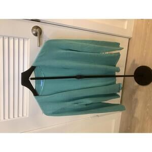 J. McLoughlin Turquoise Knit Long Sleeve Open Front Cotton Cardigan Sweater